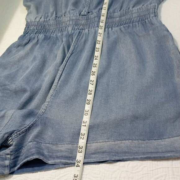 Mustard Seed Romper Short Womens Denim-Look Elastic Waist V-Neck Pockets Size M - Picture 10 of 11